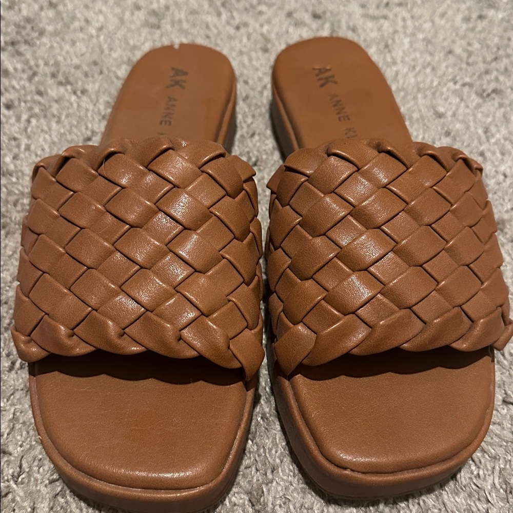 Anne Klein Tan Woven Slide Sandals